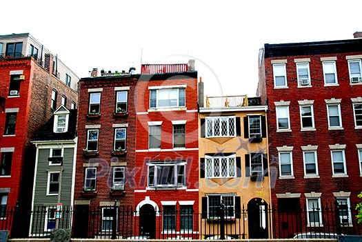 Row of brick houses in Boston historical North End Row of brick houses in Boston historical North End