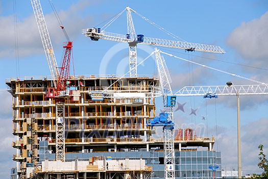 Construction of a tall modern building Construction of a tall modern building