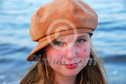 Portrait of a cute girl in suede hat Portrait of a cute girl in suede hat