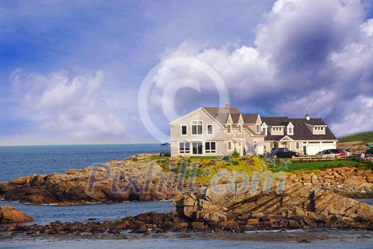 House on ocean shore in Maine, USA House on ocean shore in Maine, USA