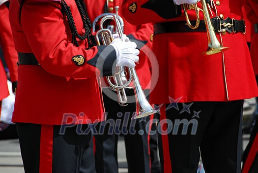 Marching band playing trumpets Marching band playing trumpets