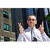 Businessman explaining an idea in the city