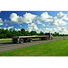 Fast moving truck with red container on highway, blurred because of motion