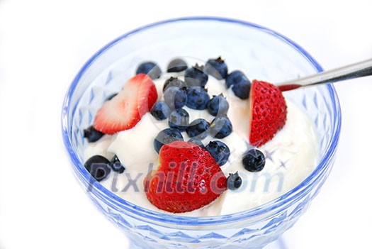 Bowl of yougurt with berries healthy breakfast Bowl of yougurt with berries healthy breakfast