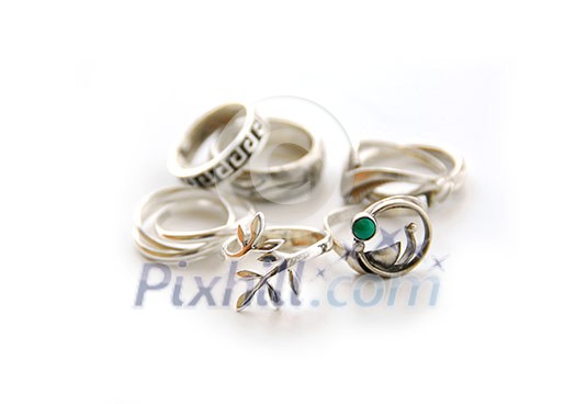 Silver rings on white background Silver rings on white background