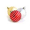 Three christmas glass balls on white background