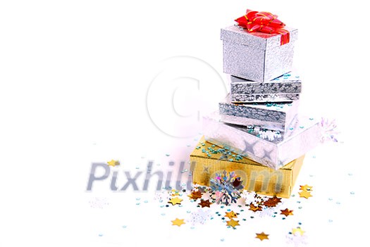 Christmas gift boxes on white background Christmas gift boxes on white background