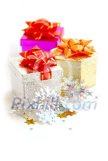 Christmas gift boxes on white background Christmas gift boxes on white background