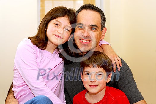 Portrait of a father with two children Portrait of a father with two children