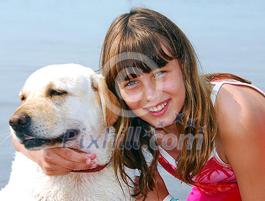 Portrait of a young girl with a dog Portrait of a young girl with a dog