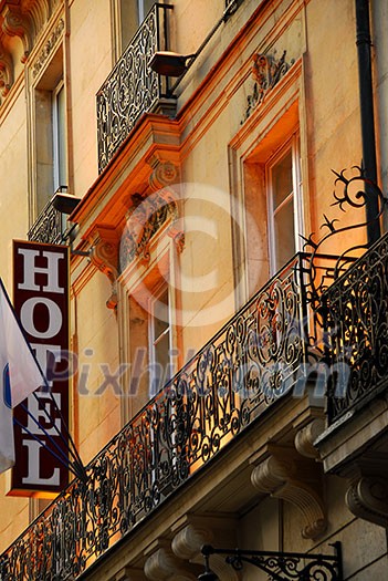 Hotel building in Paris France with wrought iron balconies Hotel building in Paris France with wrought iron balconies
