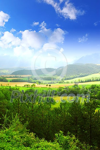 Rural landscape with hills and mountains in eastern France Rural landscape with hills and mountains in eastern France