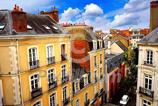 Street with colorful houses in Rennes, France, top view Street with colorful houses in Rennes, France, top view