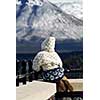 Young girl enjoying mountain view in Canadian Rockies