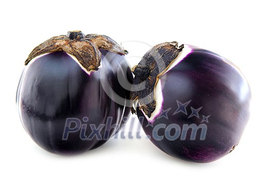 Two round eggplants (prosperosa) isolated on white background Two round eggplants (prosperosa) isolated on white background