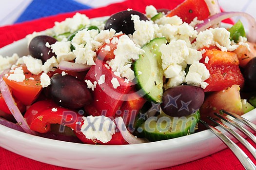 Greek salad with feta cheese and black kalamata olives