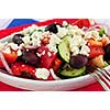 Greek salad with feta cheese and black kalamata olives