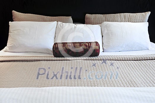 Comfortable bed in upscale hotel close up Comfortable bed in upscale hotel close up