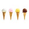 Assorted ice cream in sugar cones isolated on white background
