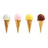 Assorted ice cream in sugar cones isolated on white background