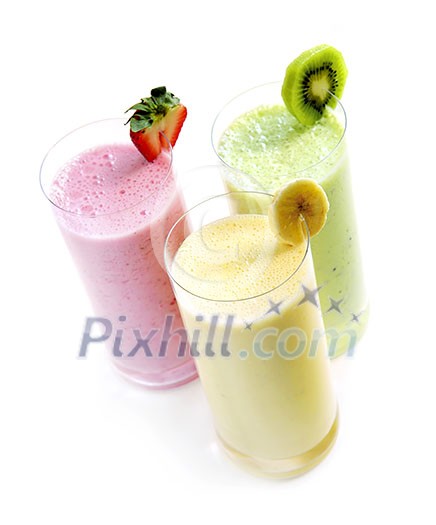 Various fruit smoothies isolated on white background Various fruit smoothies isolated on white background