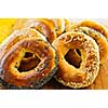 Variety of fresh Montreal style bagels close up