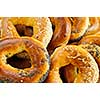 Variety of fresh Montreal style bagels close up