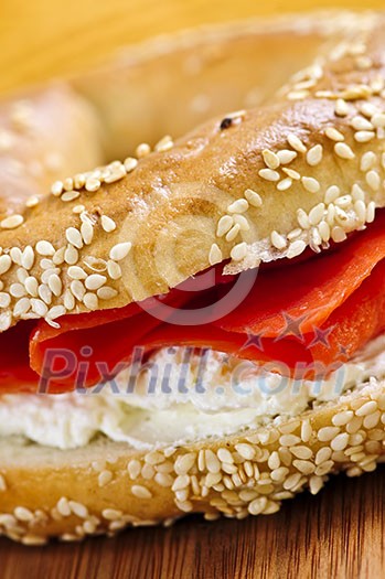 Fresh bagel with smoked salmon and cream cheese Fresh bagel with smoked salmon and cream cheese