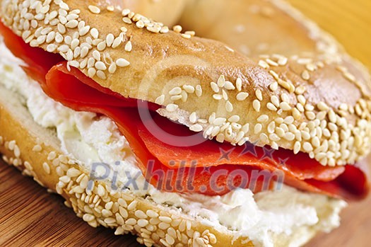 Fresh bagel with smoked salmon and cream cheese Fresh bagel with smoked salmon and cream cheese