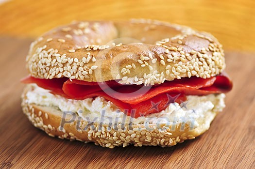 Fresh bagel with smoked salmon and cream cheese Fresh bagel with smoked salmon and cream cheese