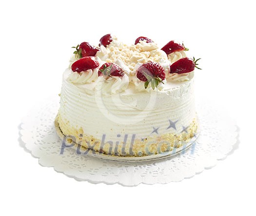 Strawberry meringue cake isolated on white background Strawberry meringue cake isolated on white background
