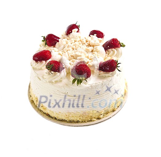 Strawberry meringue cake isolated on white background Strawberry meringue cake isolated on white background