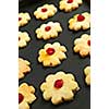 Fresh shortbread cookies on a baking tray