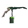 Opening wine bottle with a corkscrew on white background