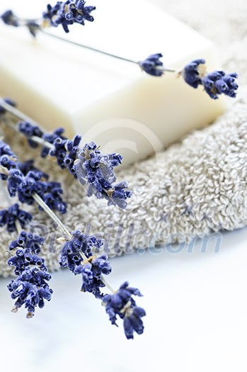 Bar of natural aromatherapy soap with dried lavender Bar of natural aromatherapy soap with dried lavender