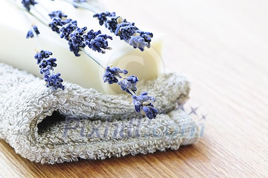Bar of natural aromatherapy soap with dried lavender Bar of natural aromatherapy soap with dried lavender