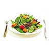 Plate of fresh green salad isolated on white background