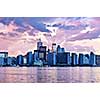 Scenic view at Toronto city waterfront skyline at sunset