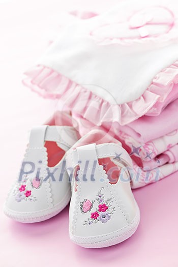 Pink infant girl clothing and shoes for baby shower Pink infant girl clothing and shoes for baby shower