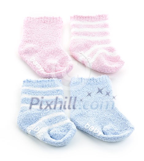 Arrangement of two pairs of infant socks for baby shower Arrangement of two pairs of infant socks for baby shower