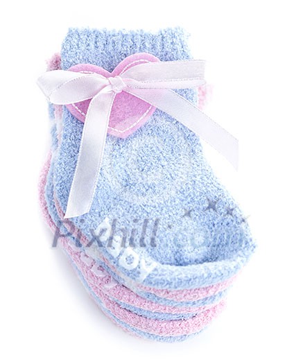 Pink and blue infant socks for baby shower with ribbon Pink and blue infant socks for baby shower with ribbon