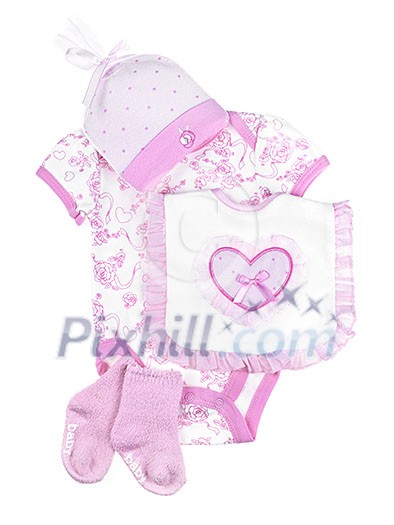 Pink infant girl clothing for baby shower isolated on white background Pink infant girl clothing for baby shower isolated on white background