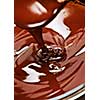Melted rich dark chocolate dripping from spoon
