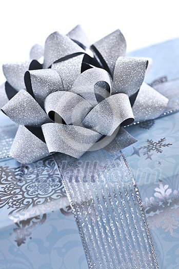 Wrapped christmas gift box close up on white background Wrapped christmas gift box close up on white background