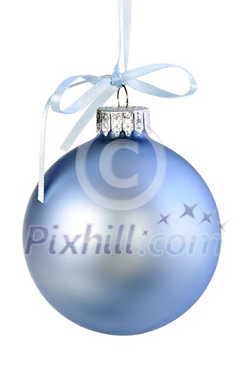 Blue Christmas decoration hanging isolated on white Blue Christmas decoration hanging isolated on white