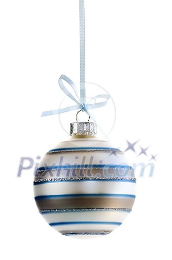 Striped Christmas decoration hanging isolated on white Striped Christmas decoration hanging isolated on white