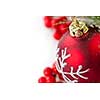 Red Christmas decoration with pine needles with copy space