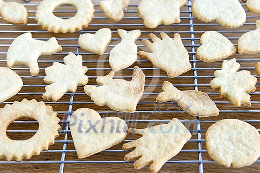 Cooling rack with fresh baked homemade shortbread cookies Cooling rack with fresh baked homemade shortbread cookies