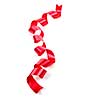 Curled red holiday ribbon strip isolated on white background