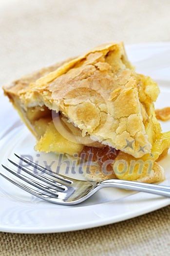 Slice of fresh apple pie on a plate Slice of fresh apple pie on a plate